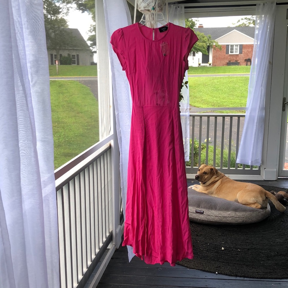 Vici hot pink, high slit, open back dress